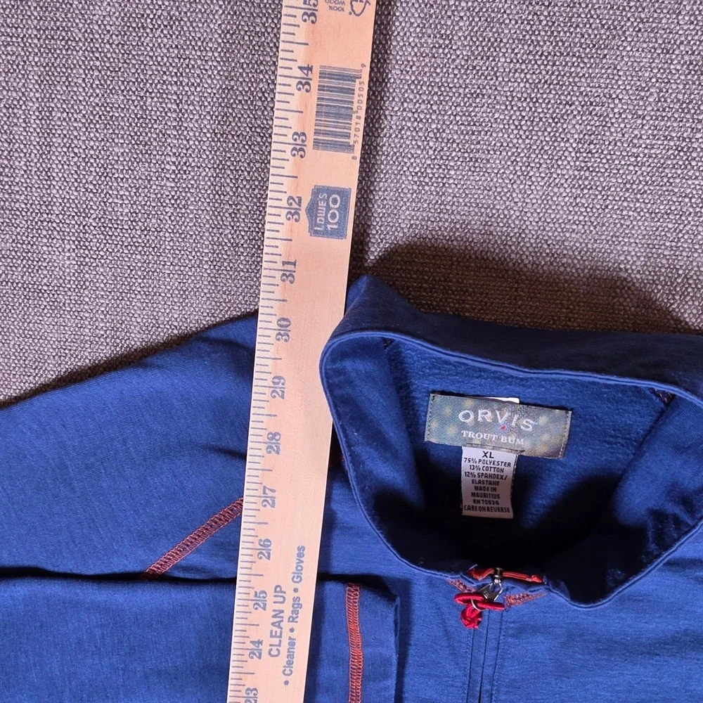 Orvis‎ Premium 1/4 Zip Pullover Mens XL Blue Stretch L/S Trout Bum 6R5Y